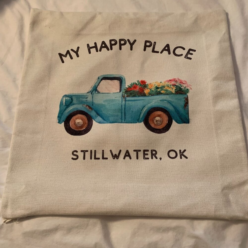 MY HAPPY PLACE  PILLOW COVER.  19" SQ.  NWOT